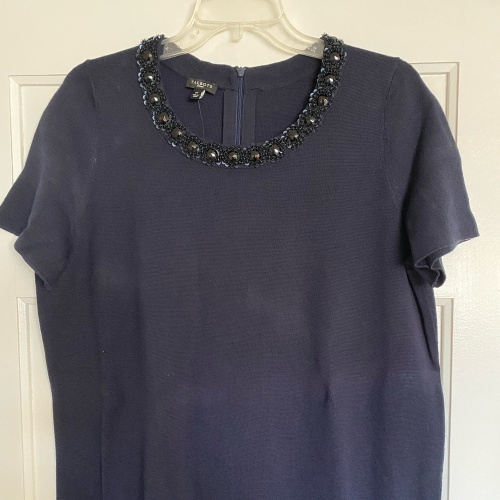 BNWT Talbots Navy Jeweled Sweater Top